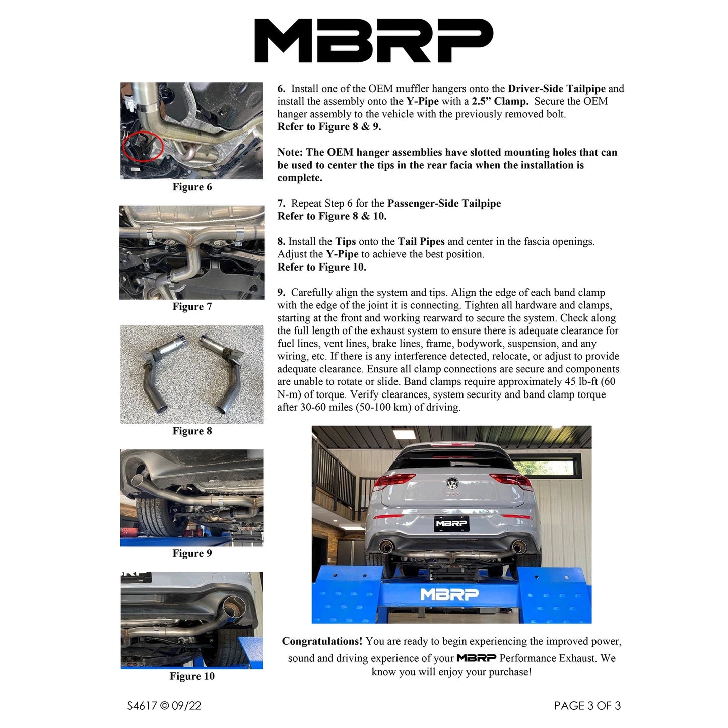 MBRP 2022 VW Golf GTI MK8 T304 SS 3in Cat-Back Exhaust 2.5in Dual Split Rear w/ Carbon Fiber Tips