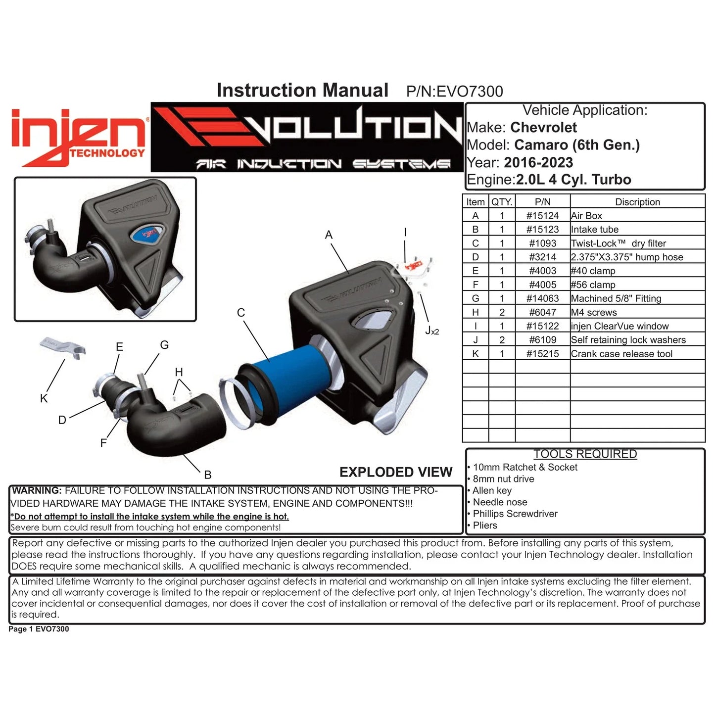 Injen 16-20 Chevy Camaro L4 2.0L Turbo LTG Ecotoec (LT) Evolution Intake