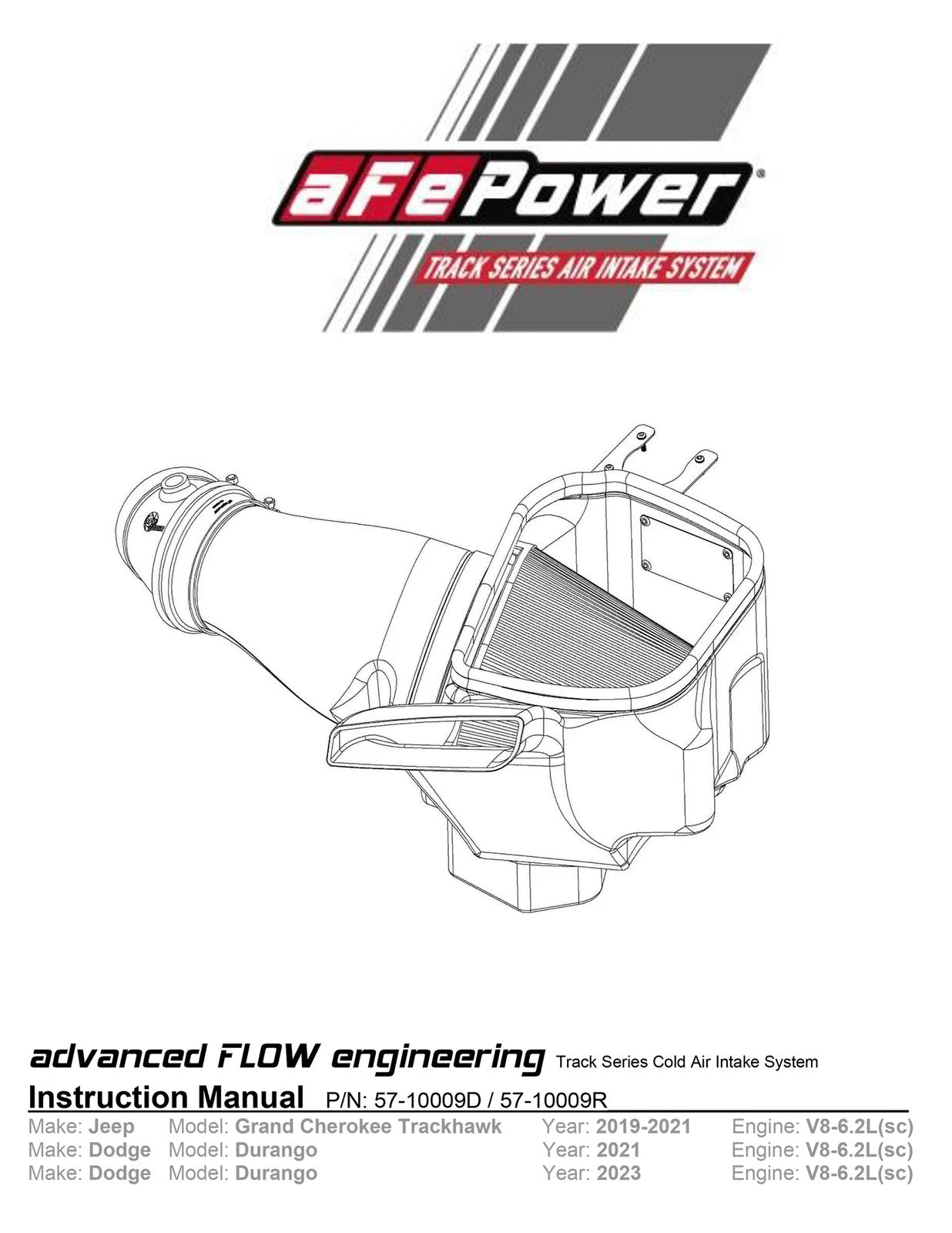 aFe Track Series Carbon Fiber Pro Dry S AIS - 19-20 Jeep Grand Cherokee Trackhawk 6.2L