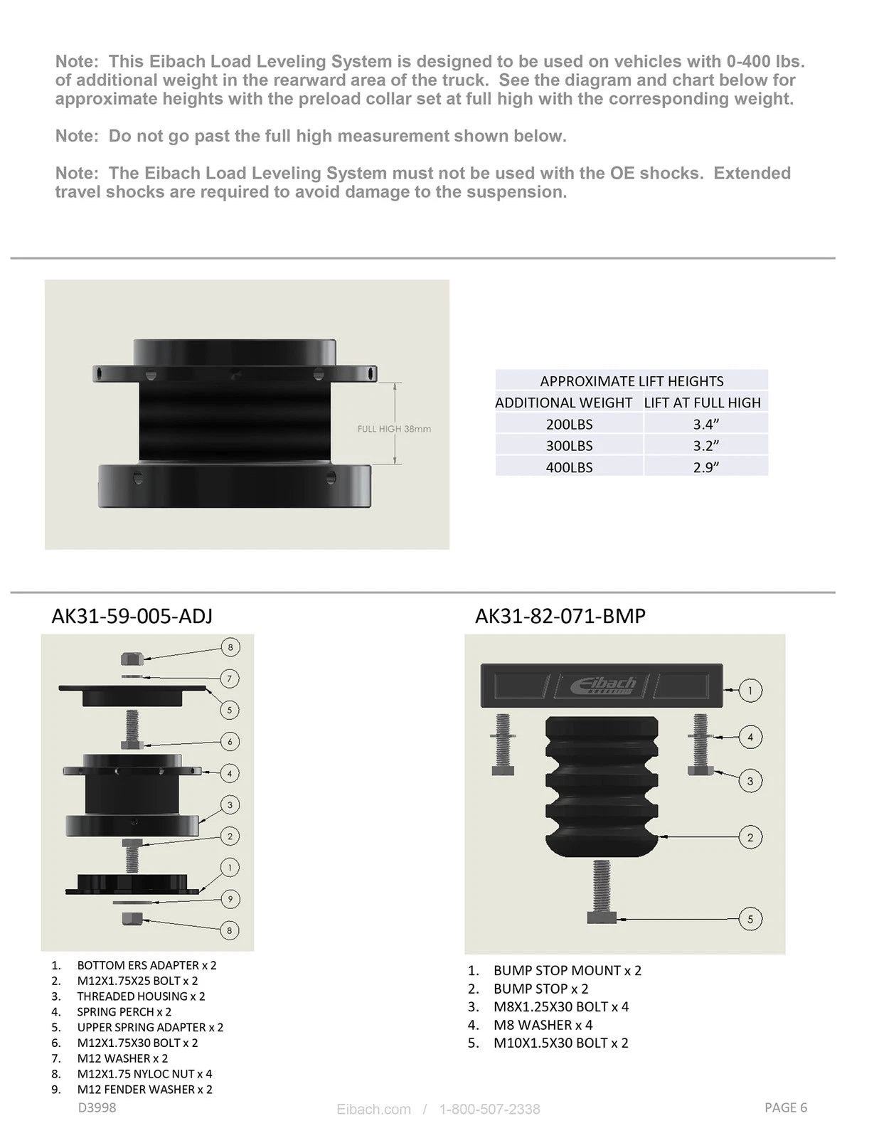Eibach 03-09 Lexus GX470 Load-Leveling System - Load Rating 400+ lbs