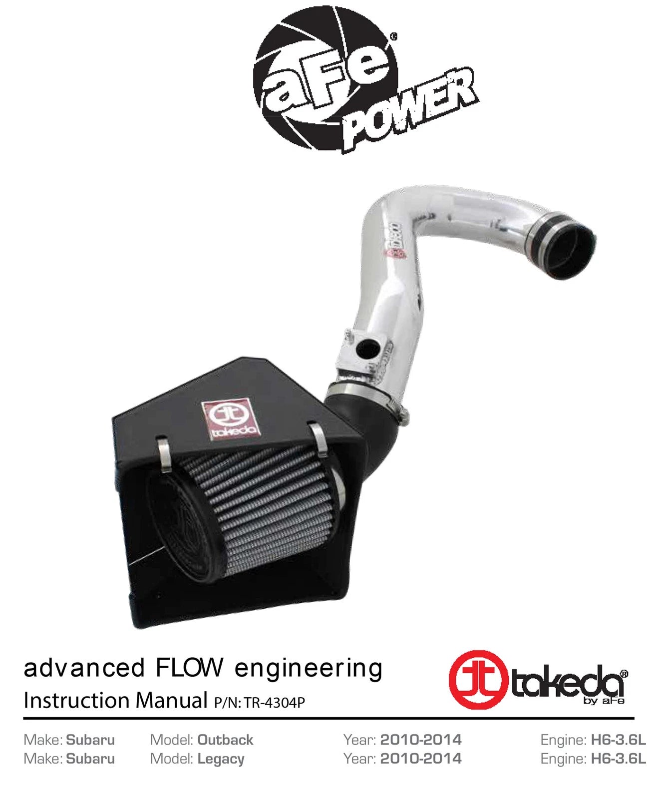aFe Takeda Intake Stage-2 PRO DRY S 10-13 Subaru Outback H6 3.6L