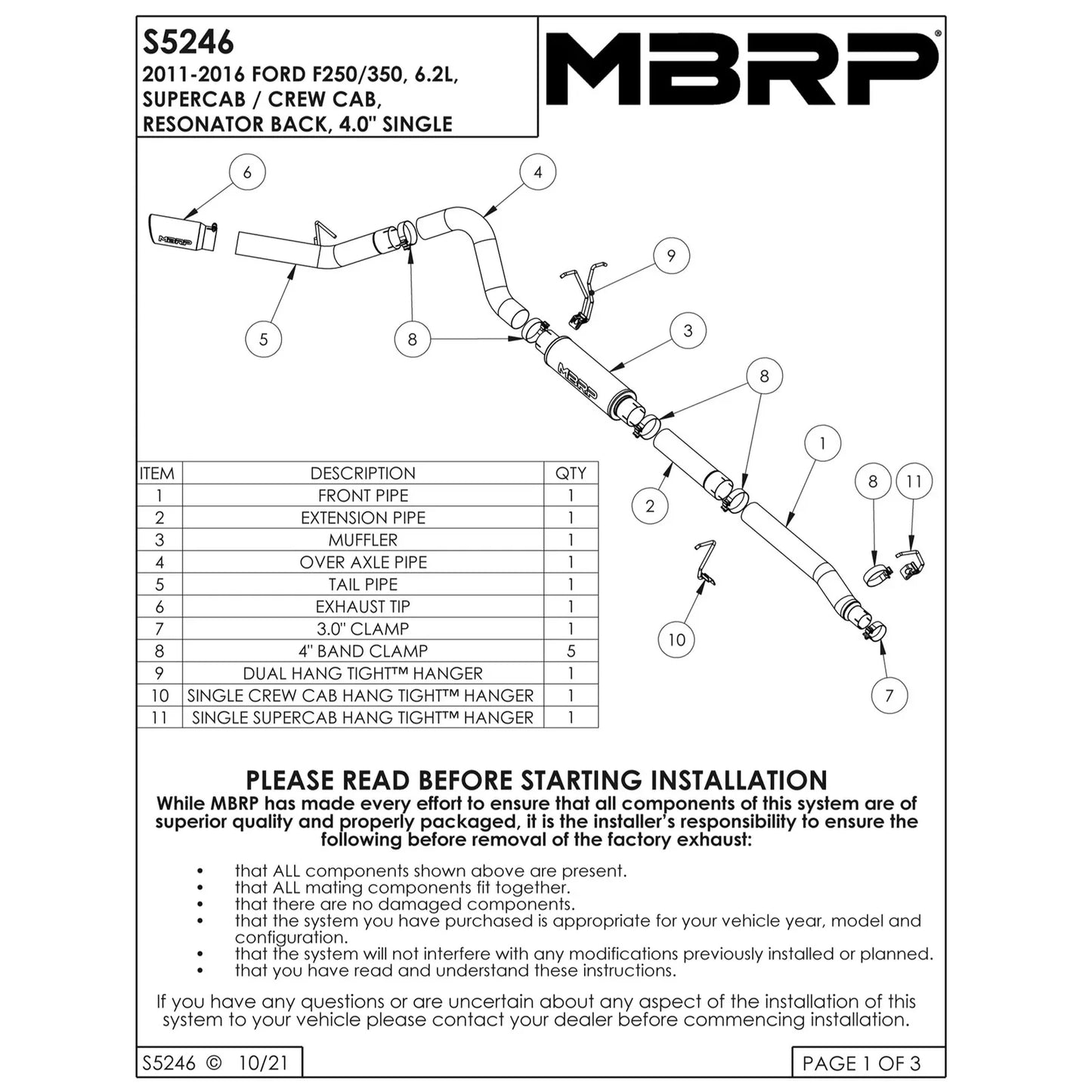 MBRP 11-13 Ford F-250/350/450 6.2L V8 Gas 4in Cat Back Single Side Alum Exhaust System