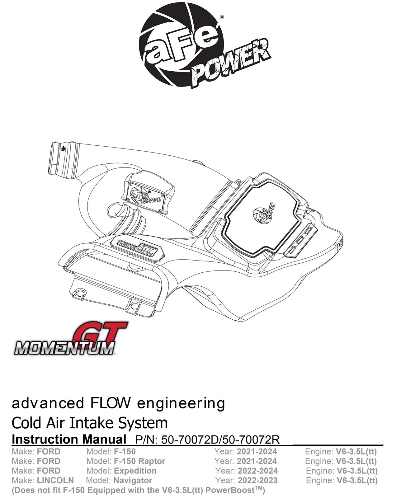 aFe POWER Momentum GT Pro Dry S Intake System 2021+ Ford F-150 V6-3.5L (tt)