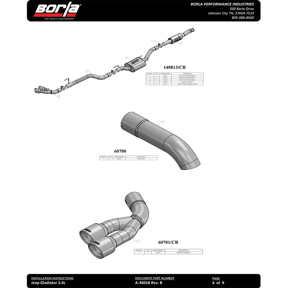 Borla 2020 Jeep Gladiator JT 3.6L V6 AWD 2.75in ATAK Climber Turndown Tip