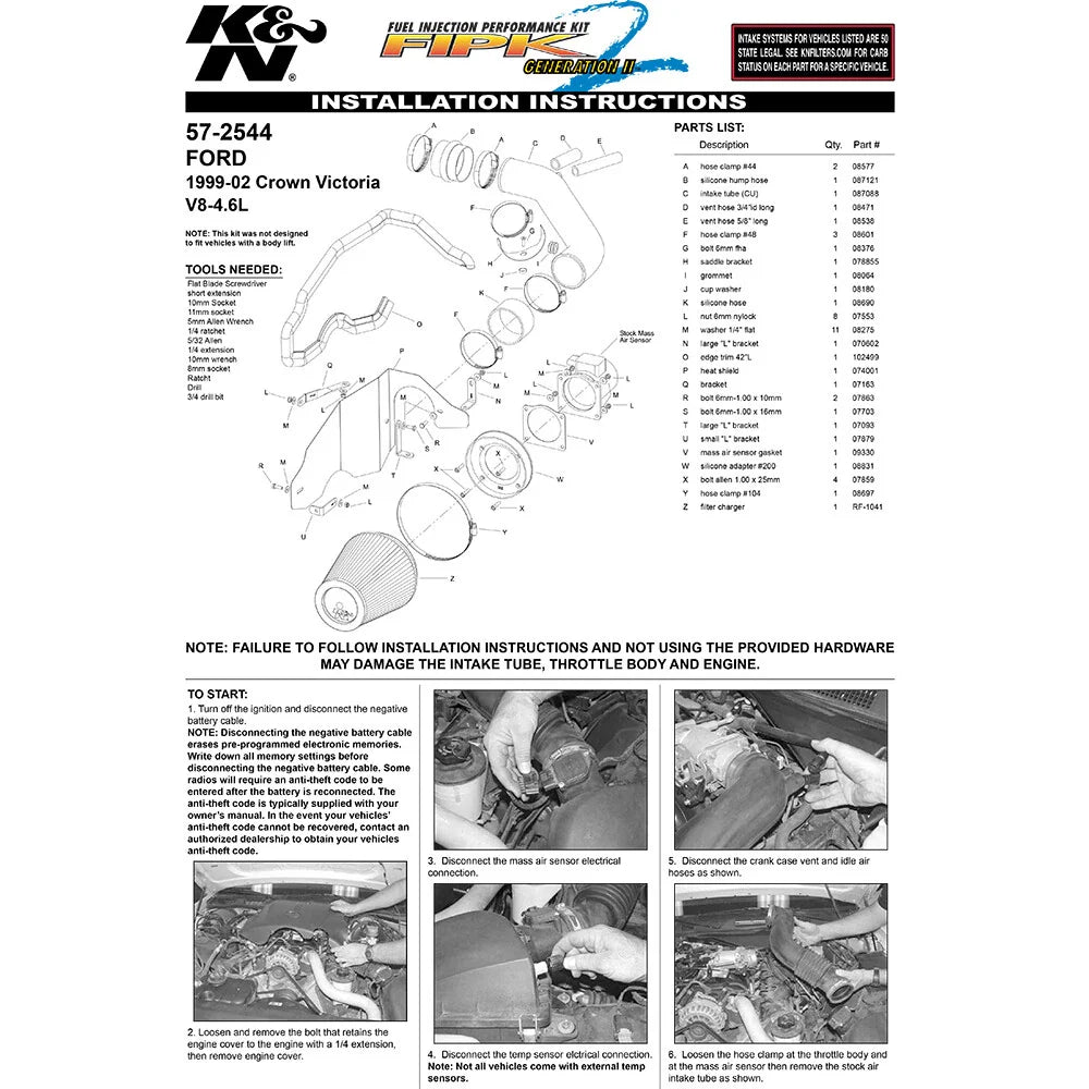 K&N 99-02 Ford Crown Victoria V8-4.6L Performance Intake Kit