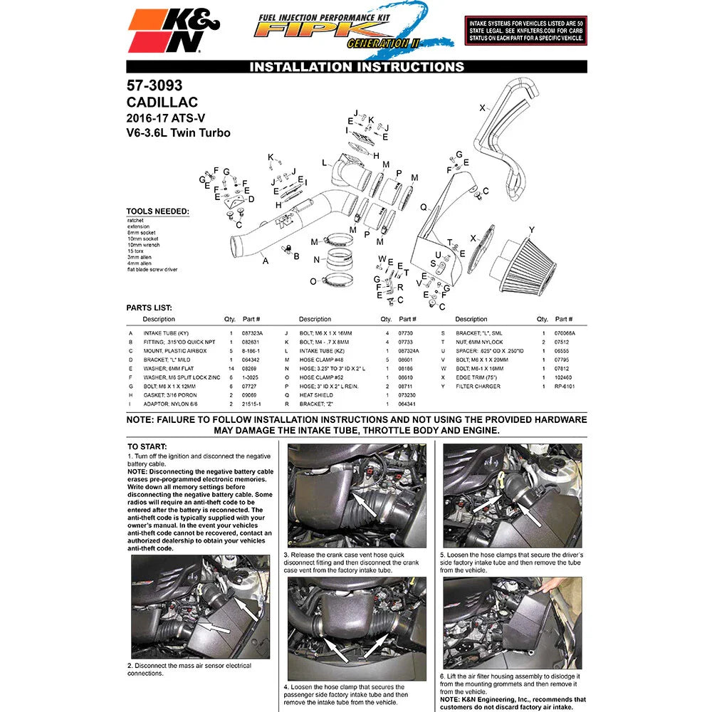 K&N 16-17 Cadillac ATS-V 3.6L V6 Twin Turbo Performance Intake Kit