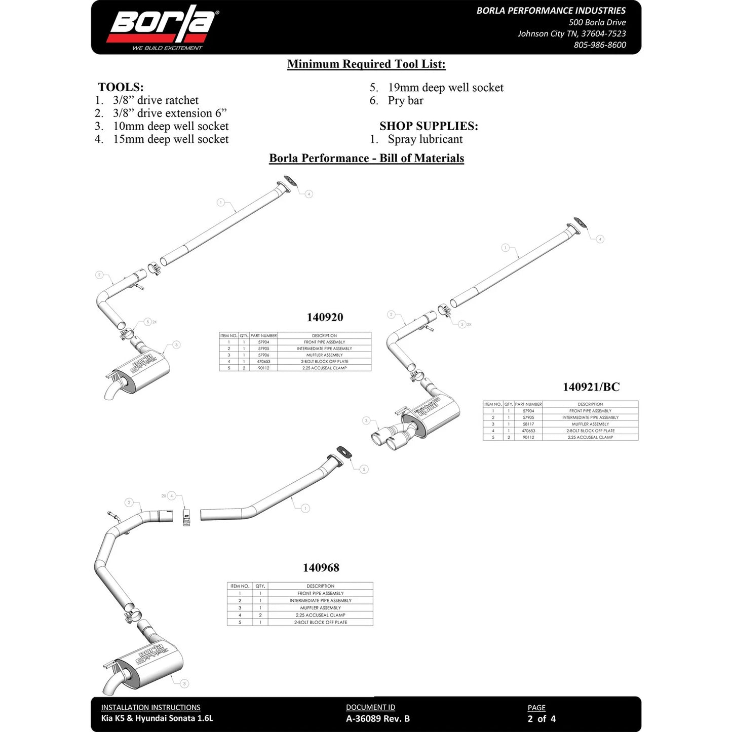 Borla 21-24 Kia K5 GT-Line 1.6L Turbocharged AWD 2.25in Turn Down Exit S-Type Cat-Back