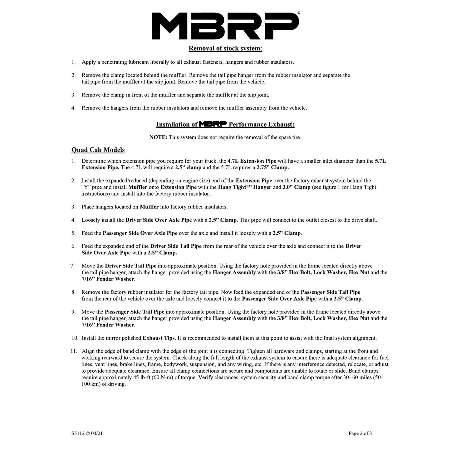MBRP 2004-2005 Dodge Ram Hemi 1500 5.7L SC/CC-SB Cat Back Dual Split Rear