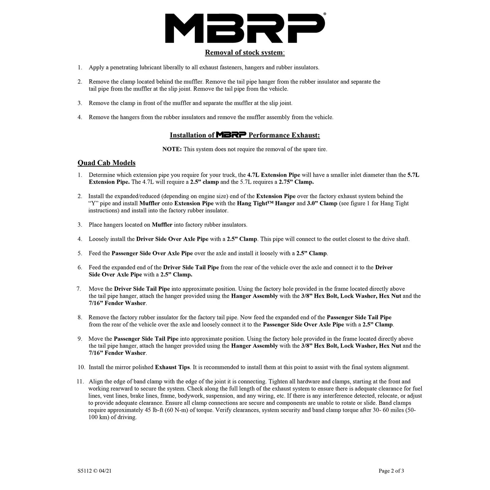 MBRP 2004-2005 Dodge Ram Hemi 1500 5.7L SC/CC-SB Cat Back Dual Split Rear