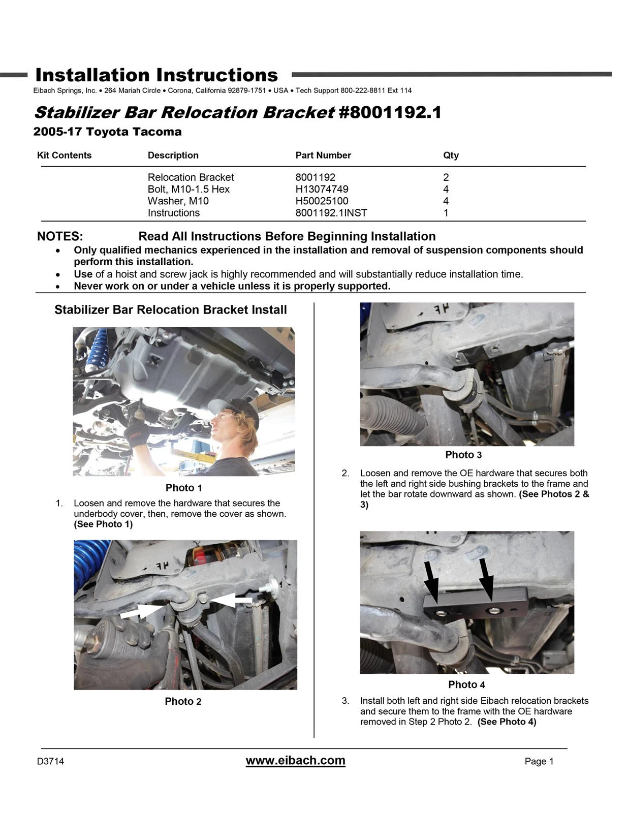Eibach Pro-Truck Lift Kit for 05-15 Toyota Tacoma (6-Lug Wheel Only Model)