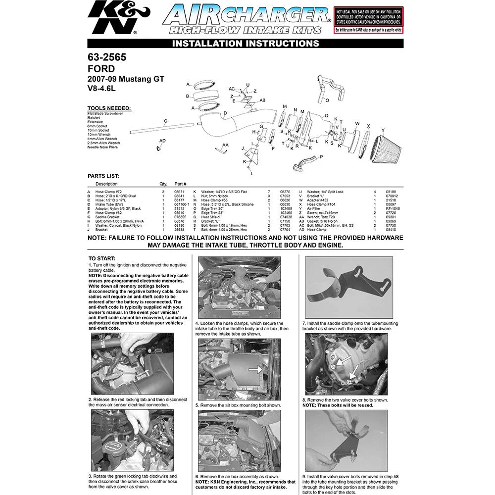 K&N 07-09 Ford Mustang GT V8-4.6L AirCharger Performance Intake