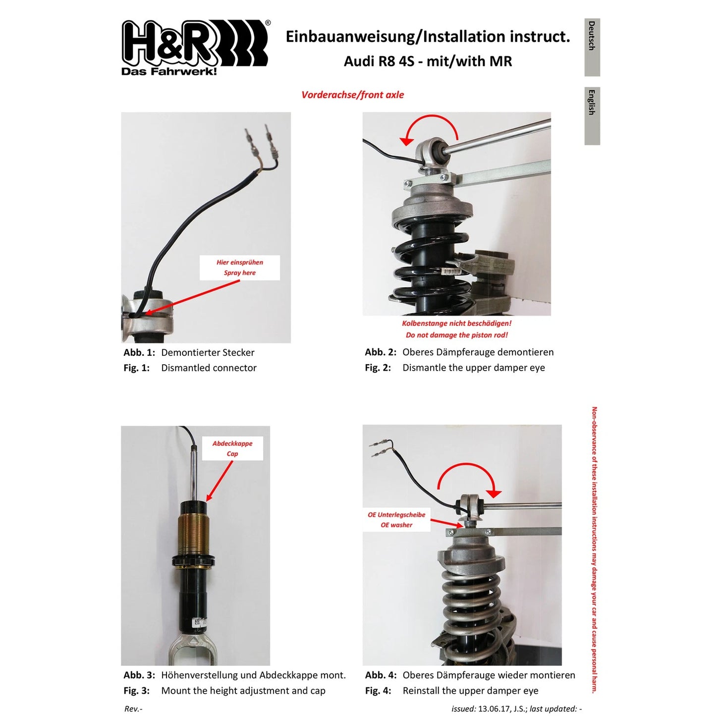 H&R 17-22 Audi R8 Coupe V10 (AWD/RWD) 4S VTF Adjustable Lowering Springs (w/Adaptive Suspension)