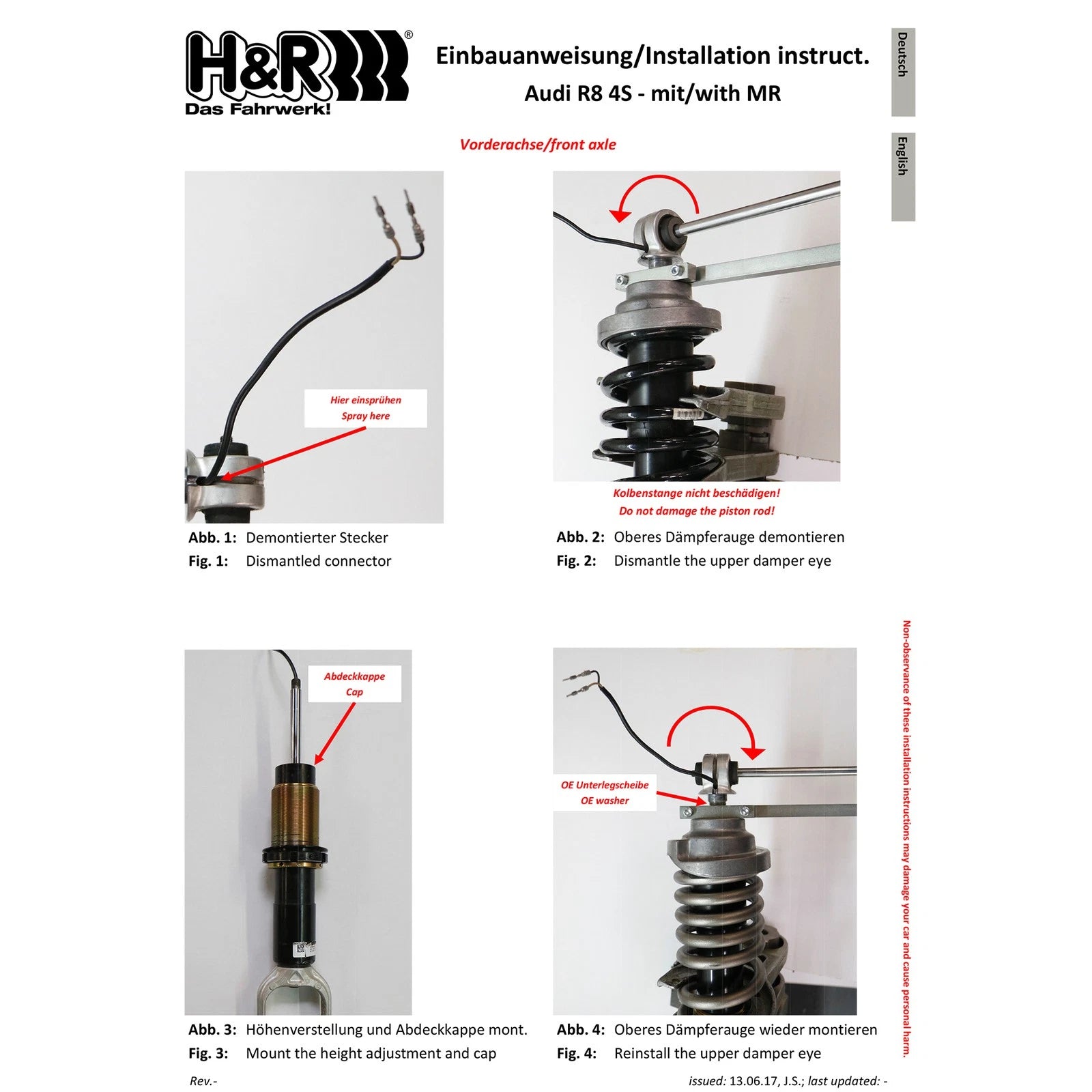 H&R 17-22 Audi R8 Coupe V10 (AWD/RWD) 4S VTF Adjustable Lowering Springs (w/Adaptive Suspension)