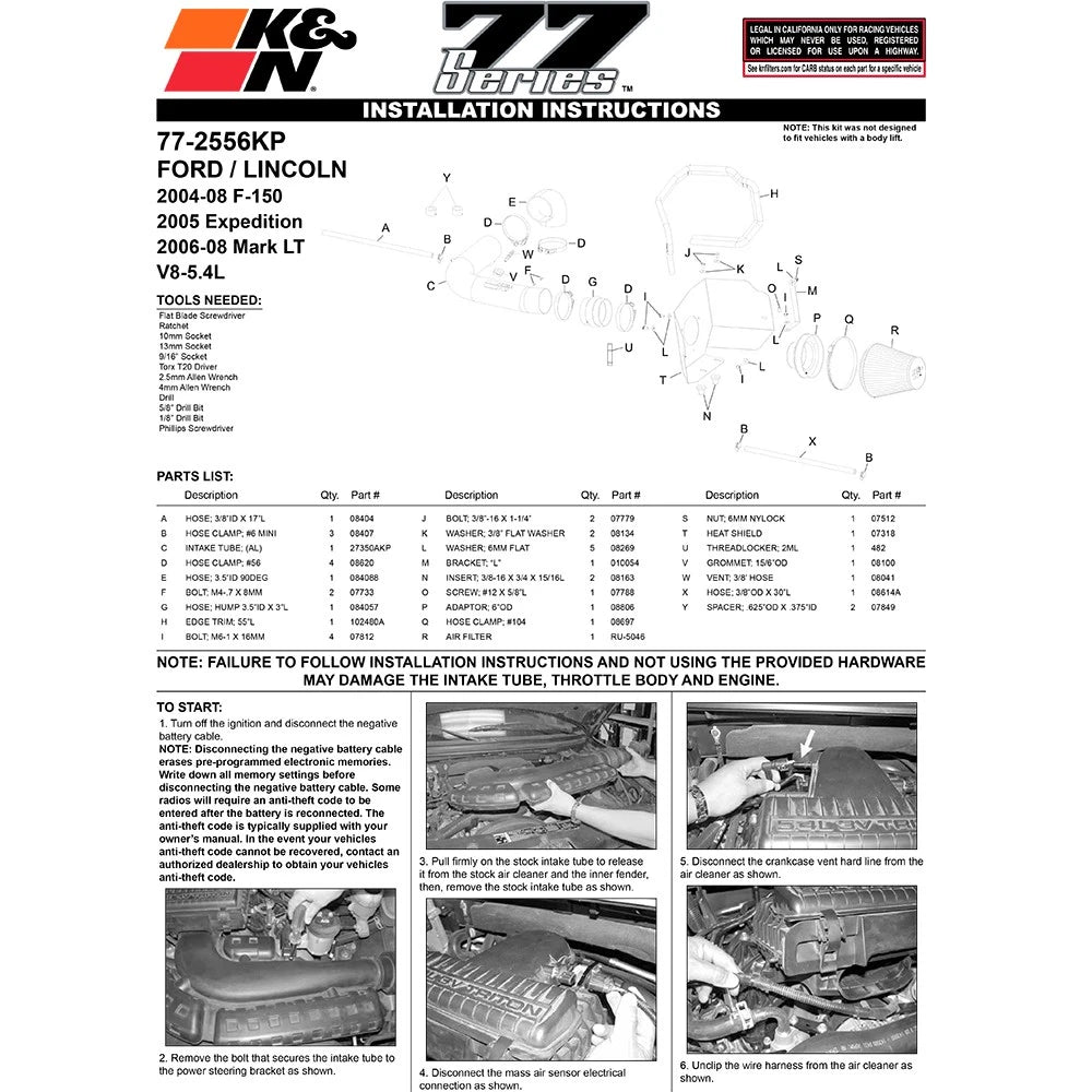 K&N 04-08 Ford F-150 V8-5.4L High Flow Performance Kit
