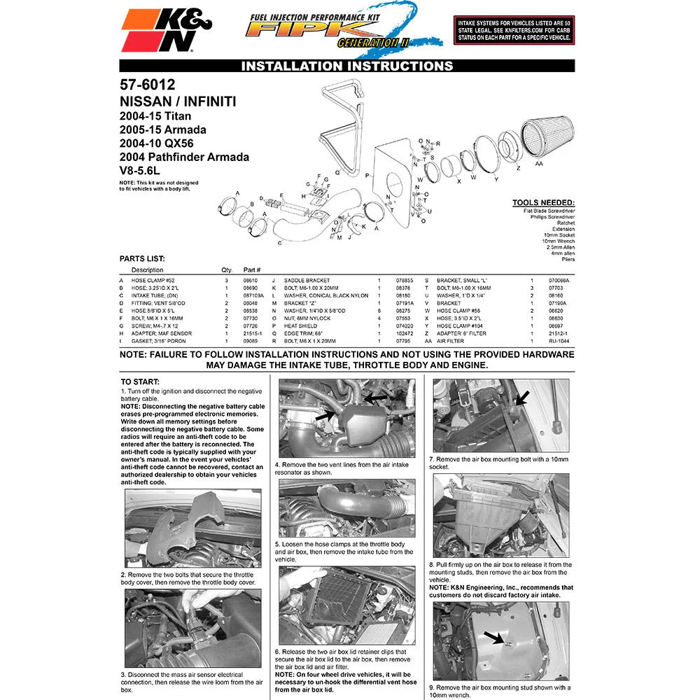 K&N 04 Nissan Titan/Pathfinder V8-5.6L Performance Intake Kit