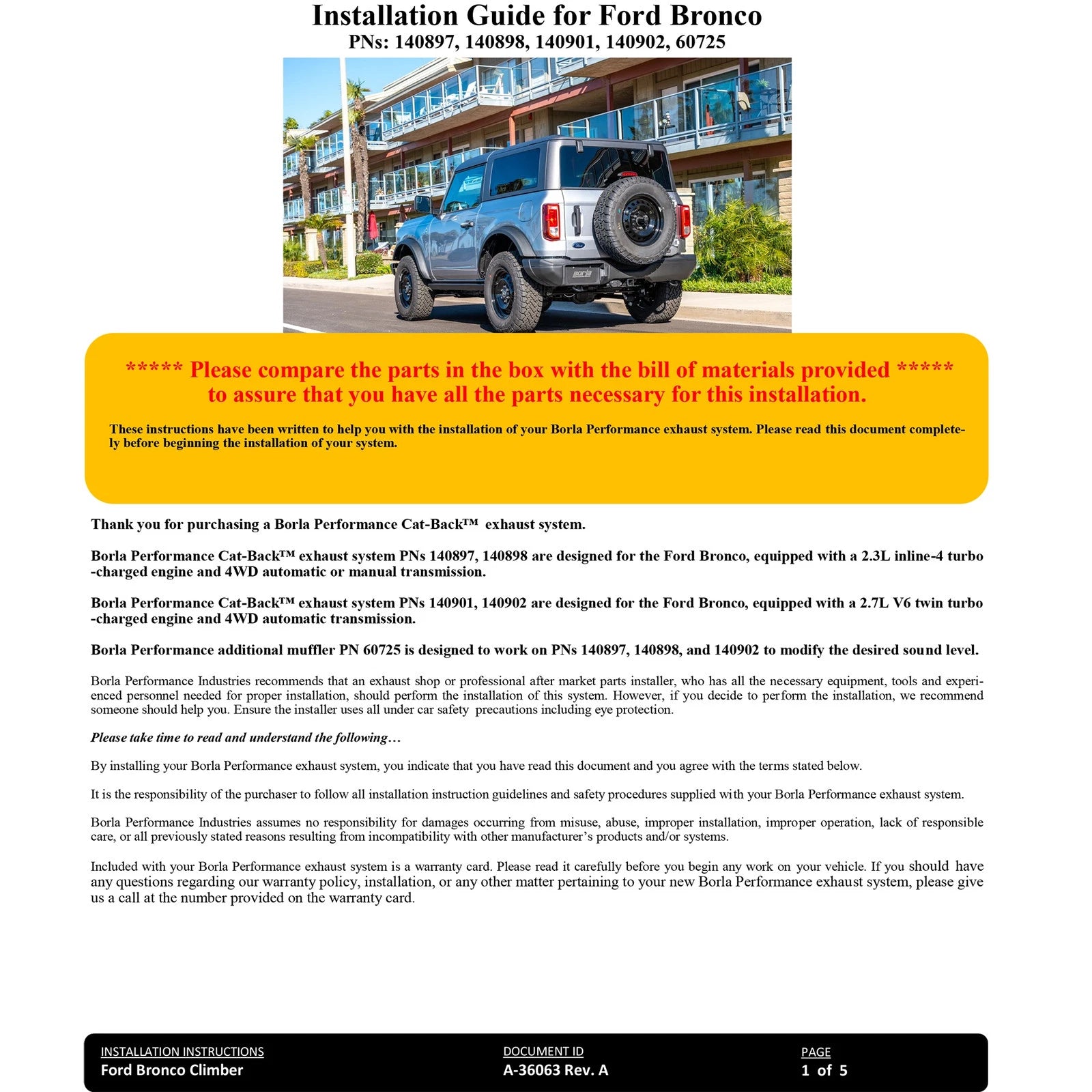 Borla 21-22 Ford Bronco 2.7L 2DR/4DR T-304 Stainless Steel Cat-Back Touring Exhaust - Brushed