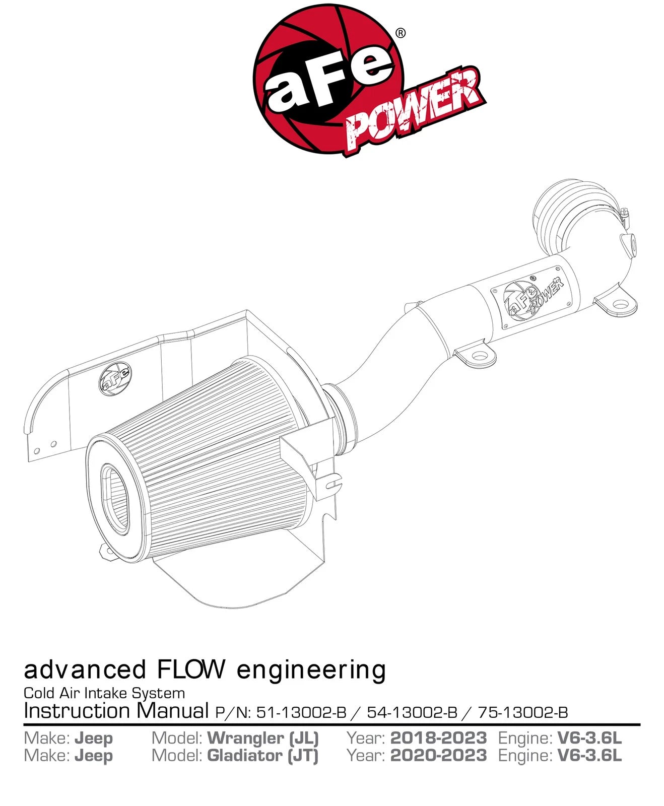 aFe Magnum FORCE Stage-2 XP Pro DRY S Cold Air Intake System 2018+ Jeep Wrangler (JL) V6 3.6L