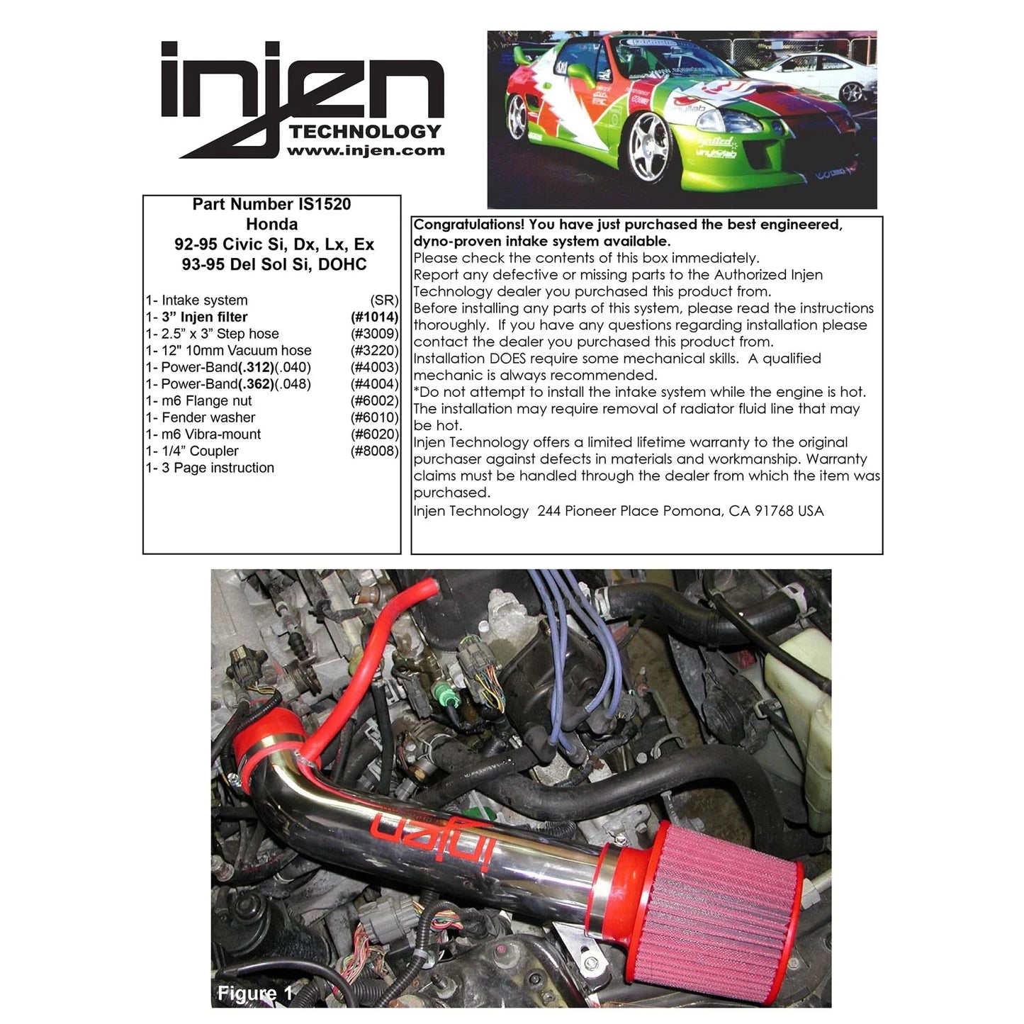 Injen 92-95 Civic Dx Lx Ex Si Polished Short Ram Intake