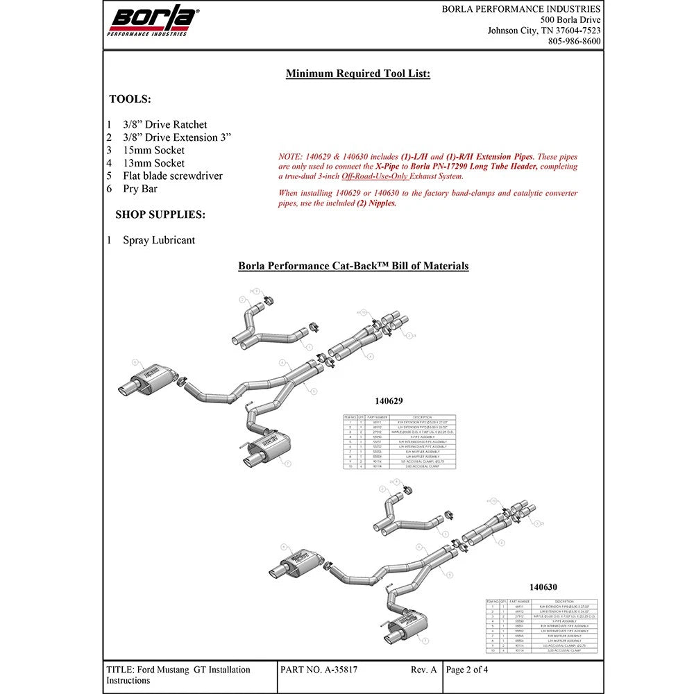 Borla Atak Cat-Back 15-17 Ford Mustang GT 5.0L V8 MT/AT 3in pipe 4in tip