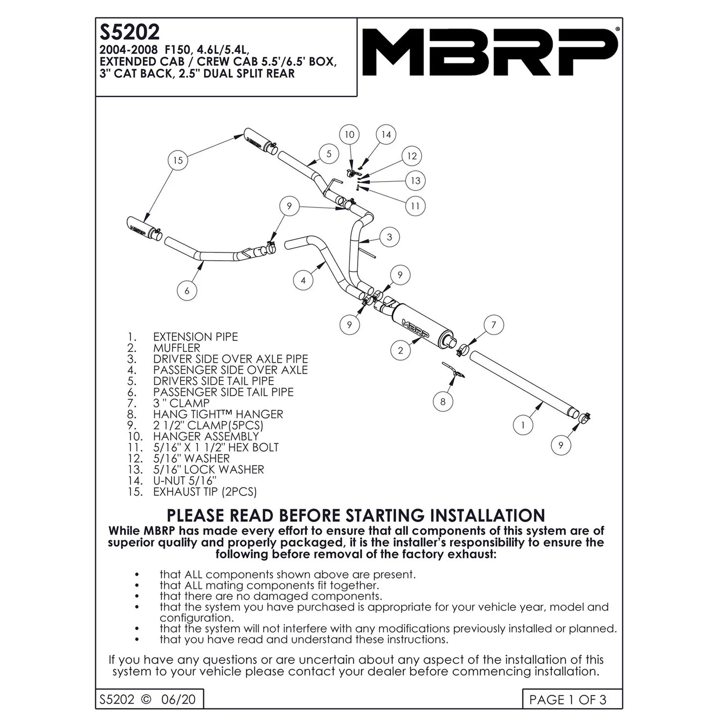 MBRP 2004-2008 Ford F150 4.6/5.4L EC/CC-SB Cat Back Dual Split Rear
