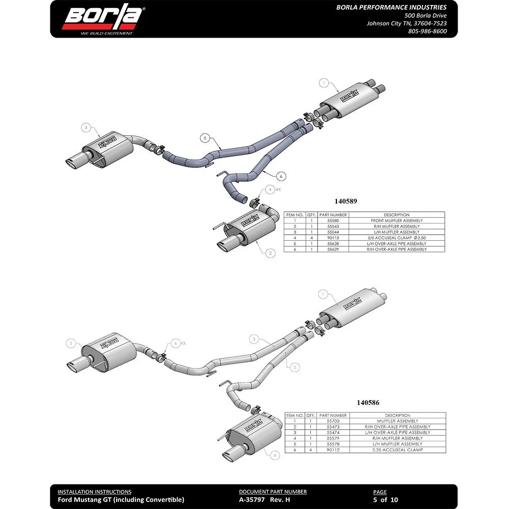 Borla Atak S Cat-Back 15-17 Ford Mustang GT 5.0L V8 MT/AT 2.5in pipe 4in tip (Black Chrome)