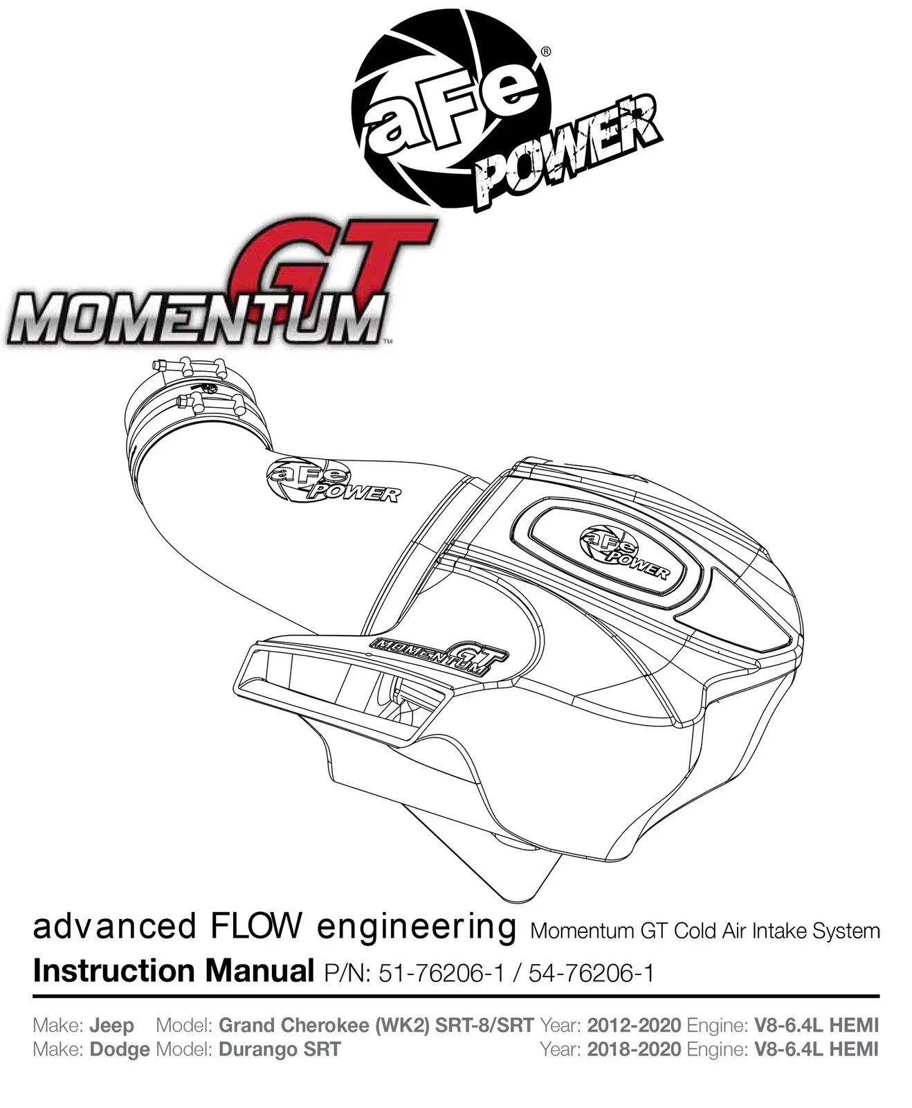 aFe Momentum GT Pro 5R Cold Air Intake System 12-17 Jeep Grand Cherokee SRT-8/SRT V8-6.4L HEMI