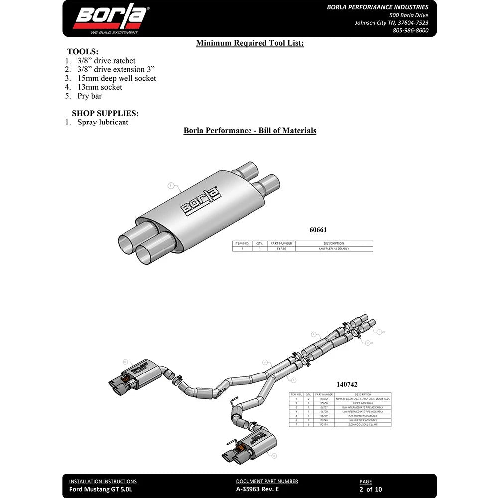 Borla 2018 Ford Mustang GT (A/T / M/T) 3in ATAK Catback Exhaust w/o Valves w/ Black Chrome Tips