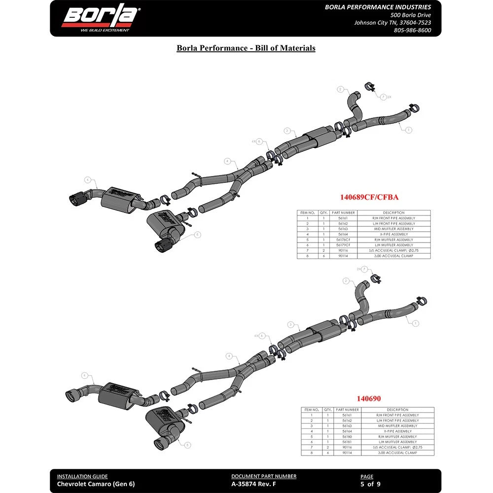 Borla 16-17 Camaro SS 6.2L Dual Tip Dual Split Rear Exit Dual Mode Catback Exhaust (NPP)