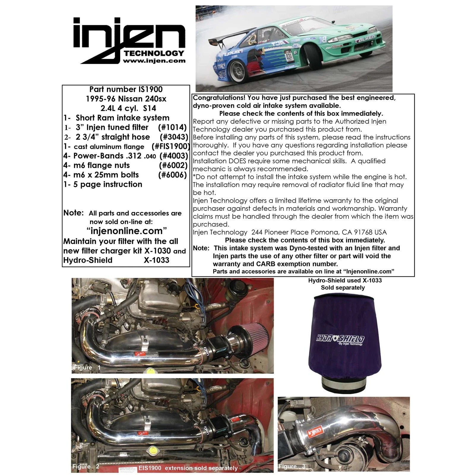 Injen 95-96 Nissan 240SX L4 2.4L Black IS Short Ram Cold Air Intake