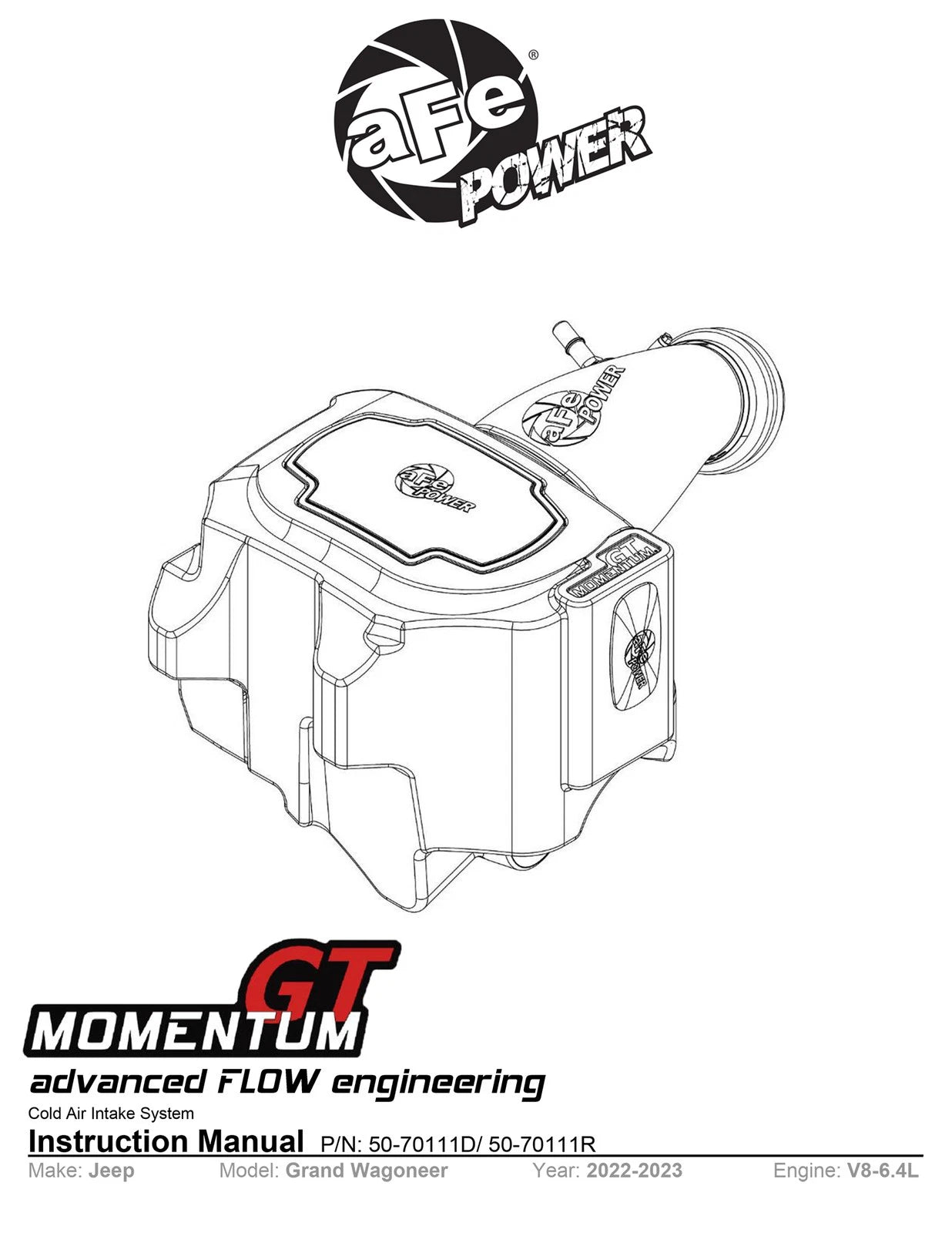 aFe 22-23 Jeep Grand Wagoneer (WS) V8-6.4L Momentum GT Cold Air Intake System w/ Pro 5R Filter