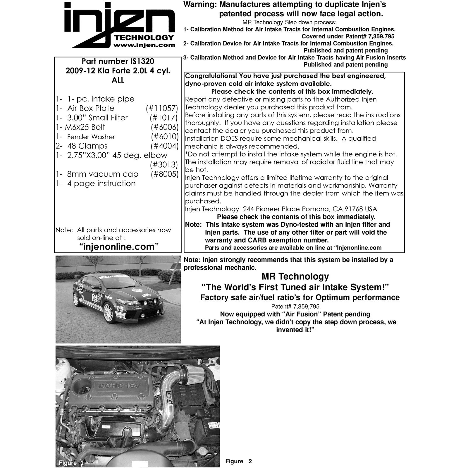 Injen 10 Kia Forte 2.0L 4cyl Black Short Ram Intake