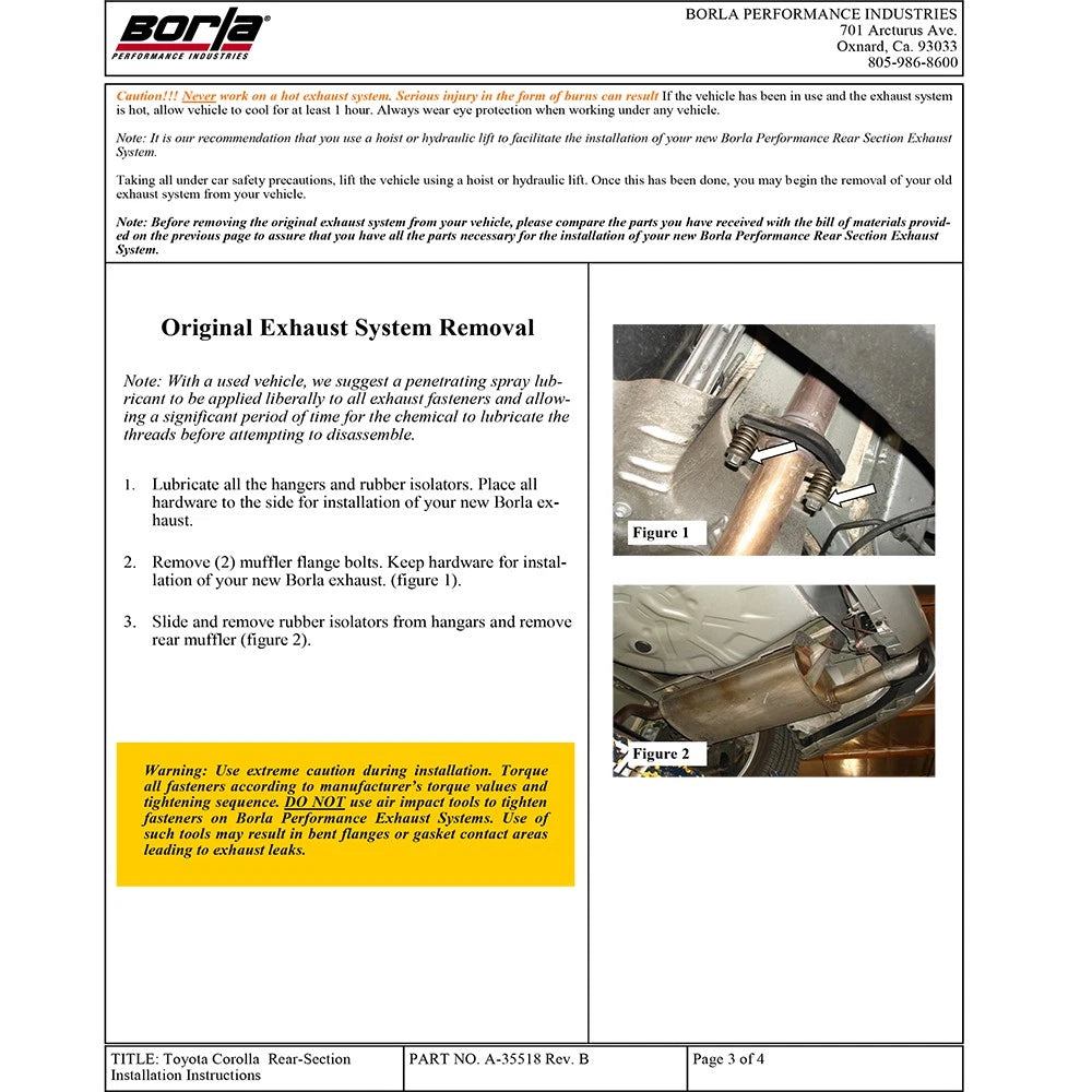 Borla 09-13 Toyota Corolla 1.8L/2.4L SS Exhaust (rear section only)