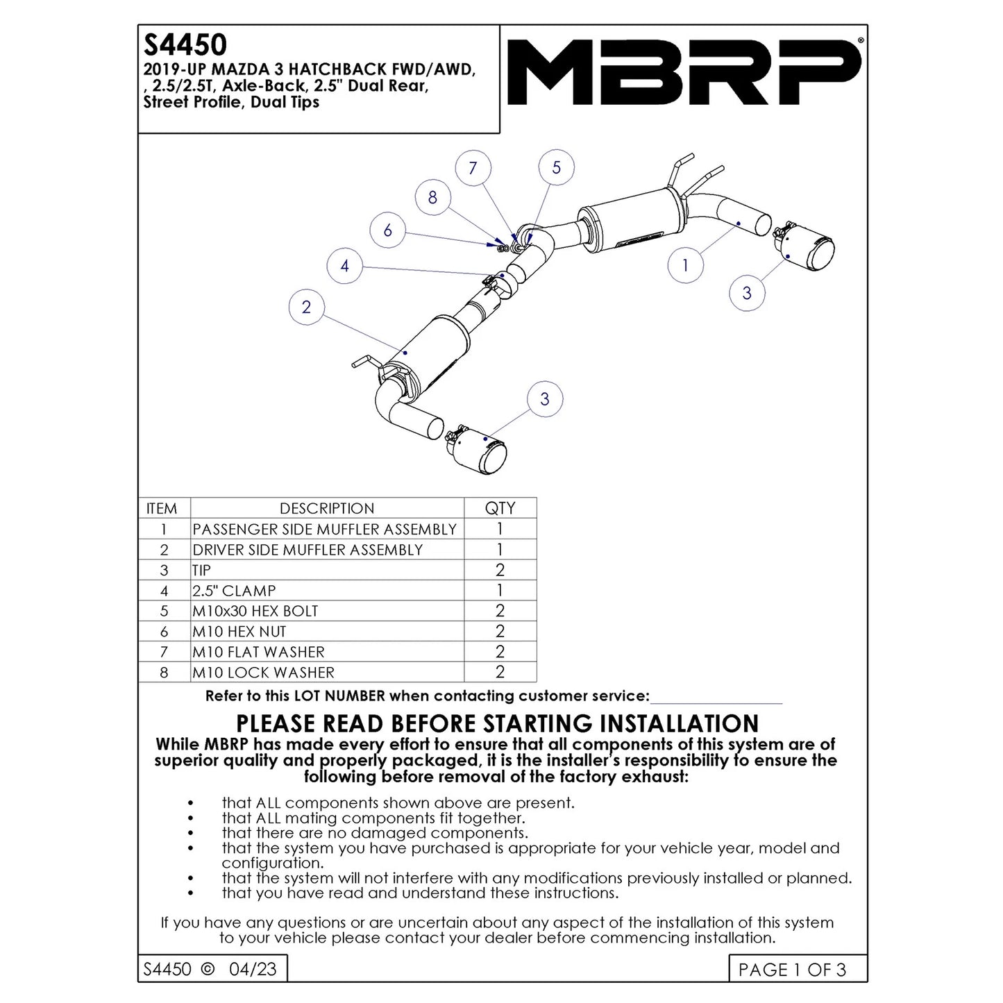 MBRP 19-23 Mazda 3 Hatchback T304SS 2.5in Axle-Back, Dual Rear Exit Street Profile