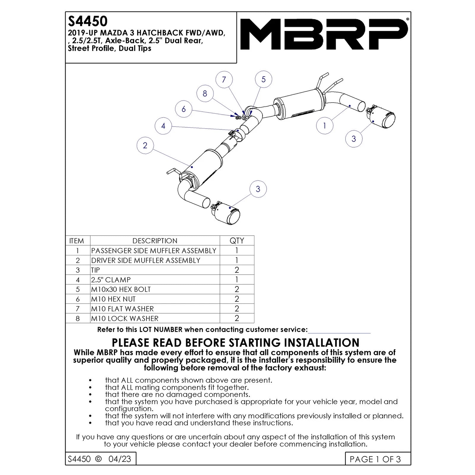 MBRP 19-23 Mazda 3 Hatchback T304SS 2.5in Axle-Back, Dual Rear Exit Street Profile