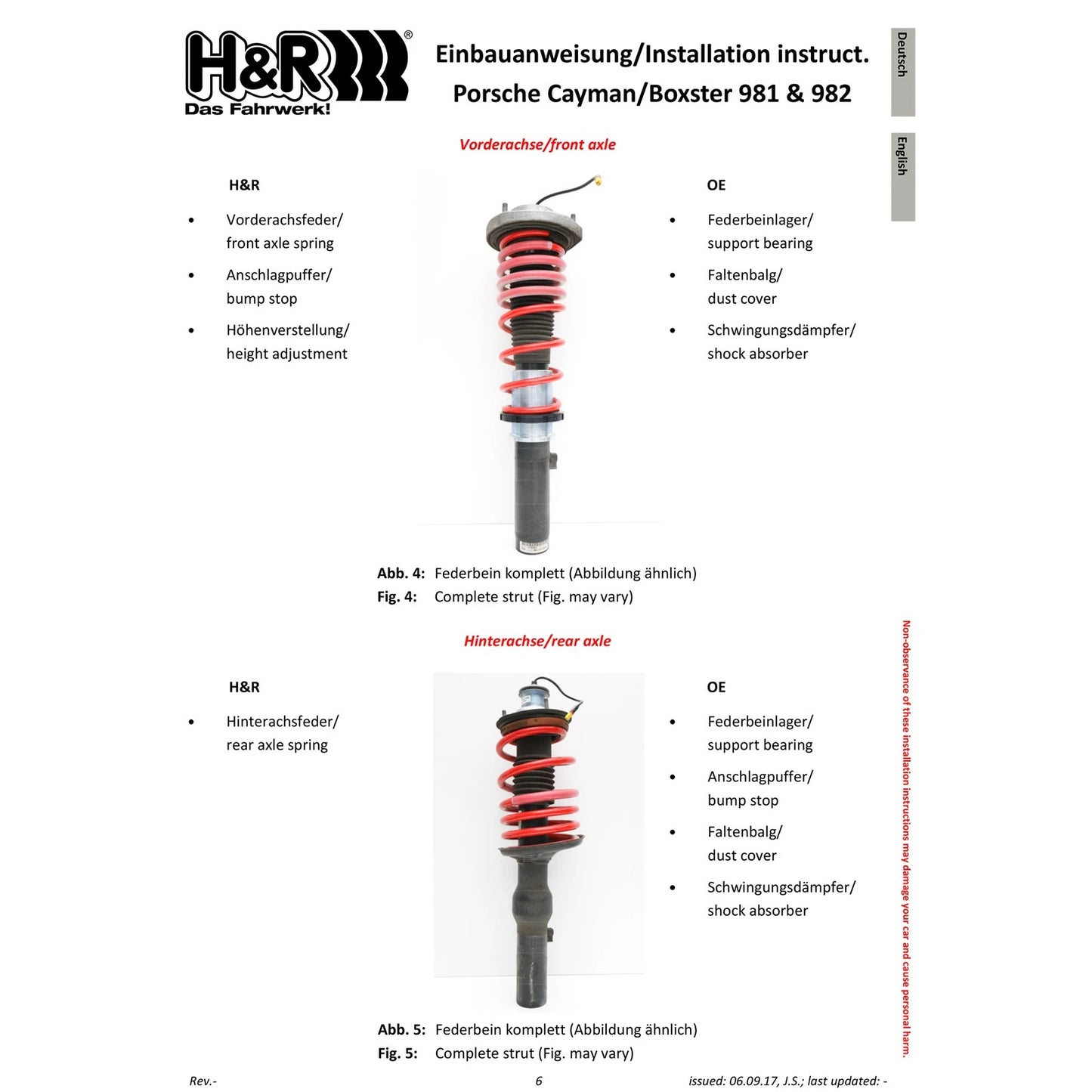 H&R 13-16 Porsche Cayman/Cayman S 981 VTF Adjustable Lowering Springs (Incl. PASM)