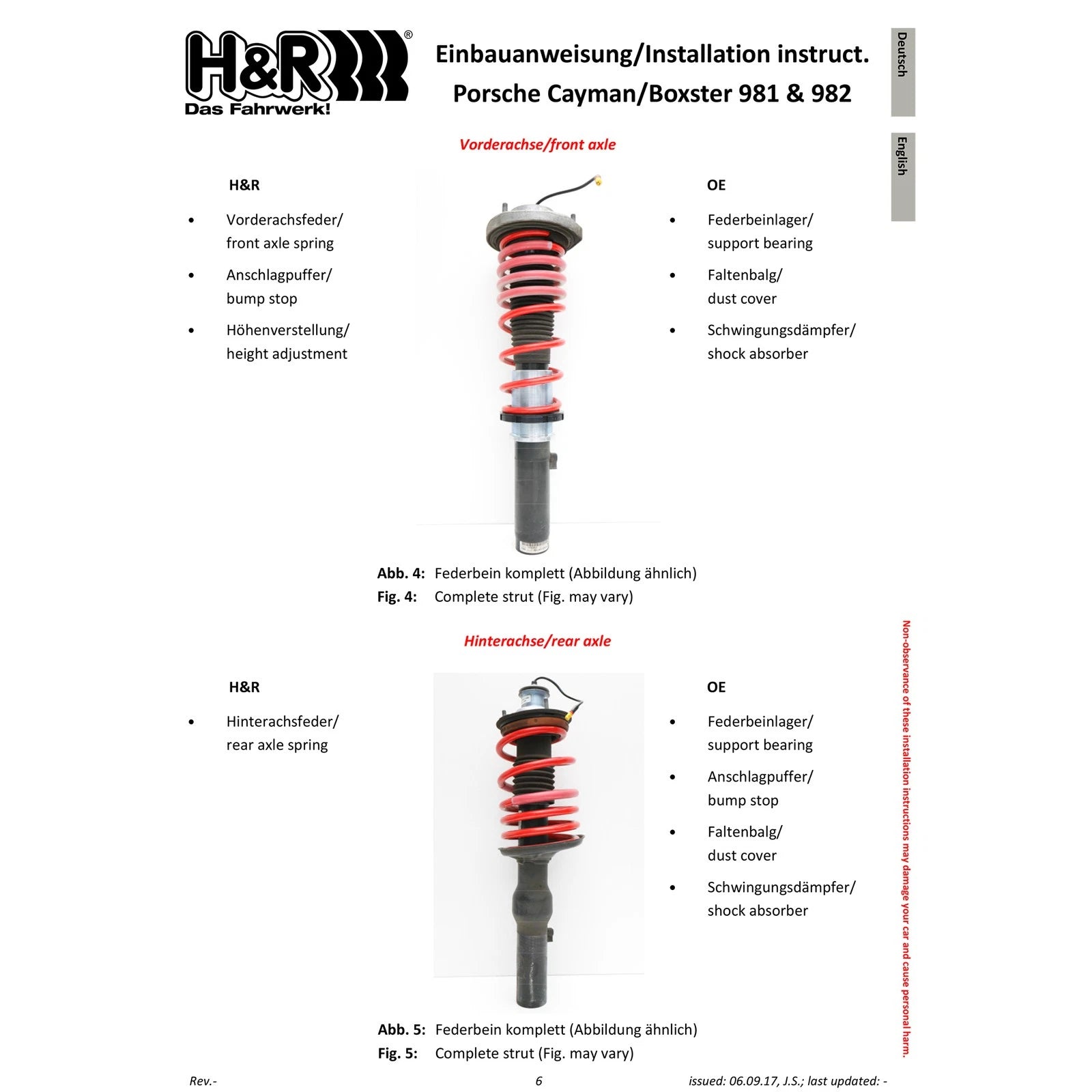 H&R 13-16 Porsche Cayman/Cayman S 981 VTF Adjustable Lowering Springs (Incl. PASM)