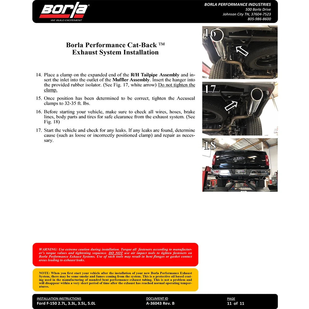 Borla F-150 2021 2.7L/3.5L 4dr CC SB EC STB Lar/KingR/Plnm/LTD 3/2.25 SRE CB Touring BLK CHR Tips