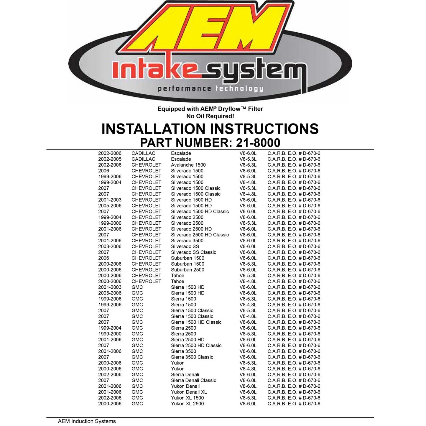 AEM 99-06 Chevy/GMC 5.3/6.0L Silver Brute Force Intake