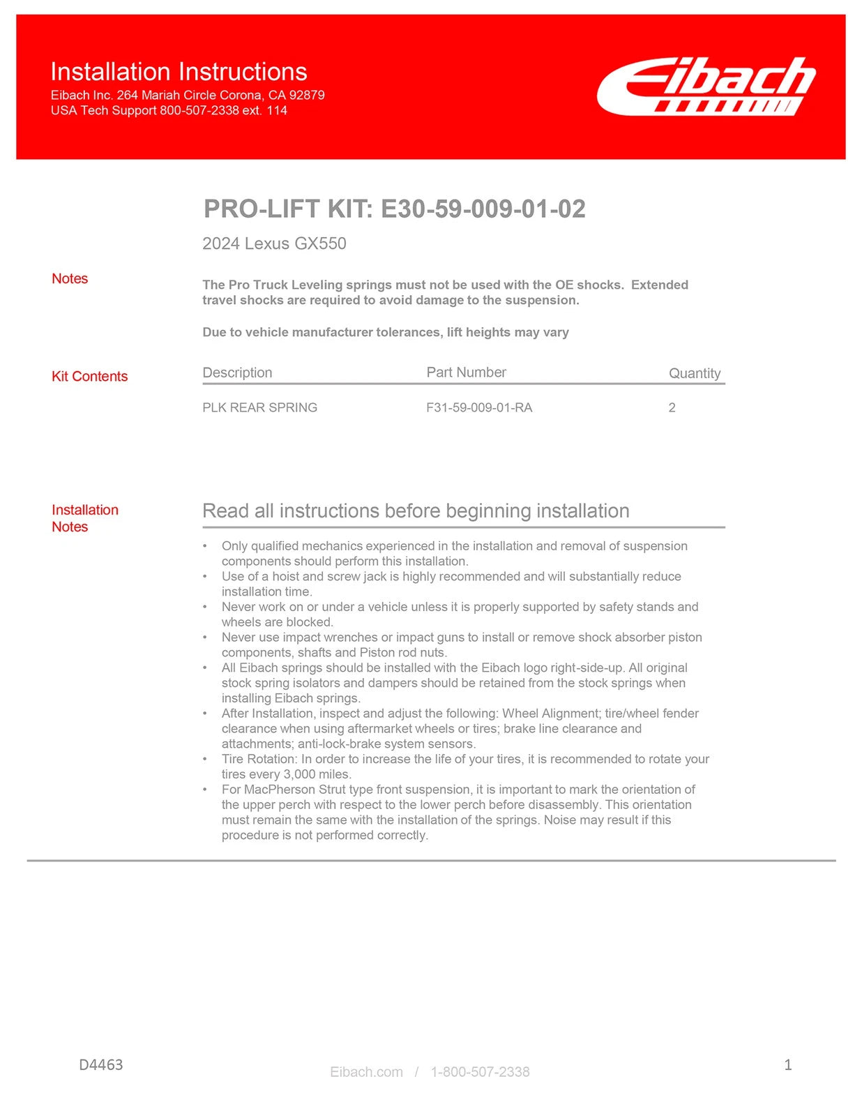 Eibach 24-25 Lexus GX550 Premium Pro-Truck Lift Kit - Stage 2