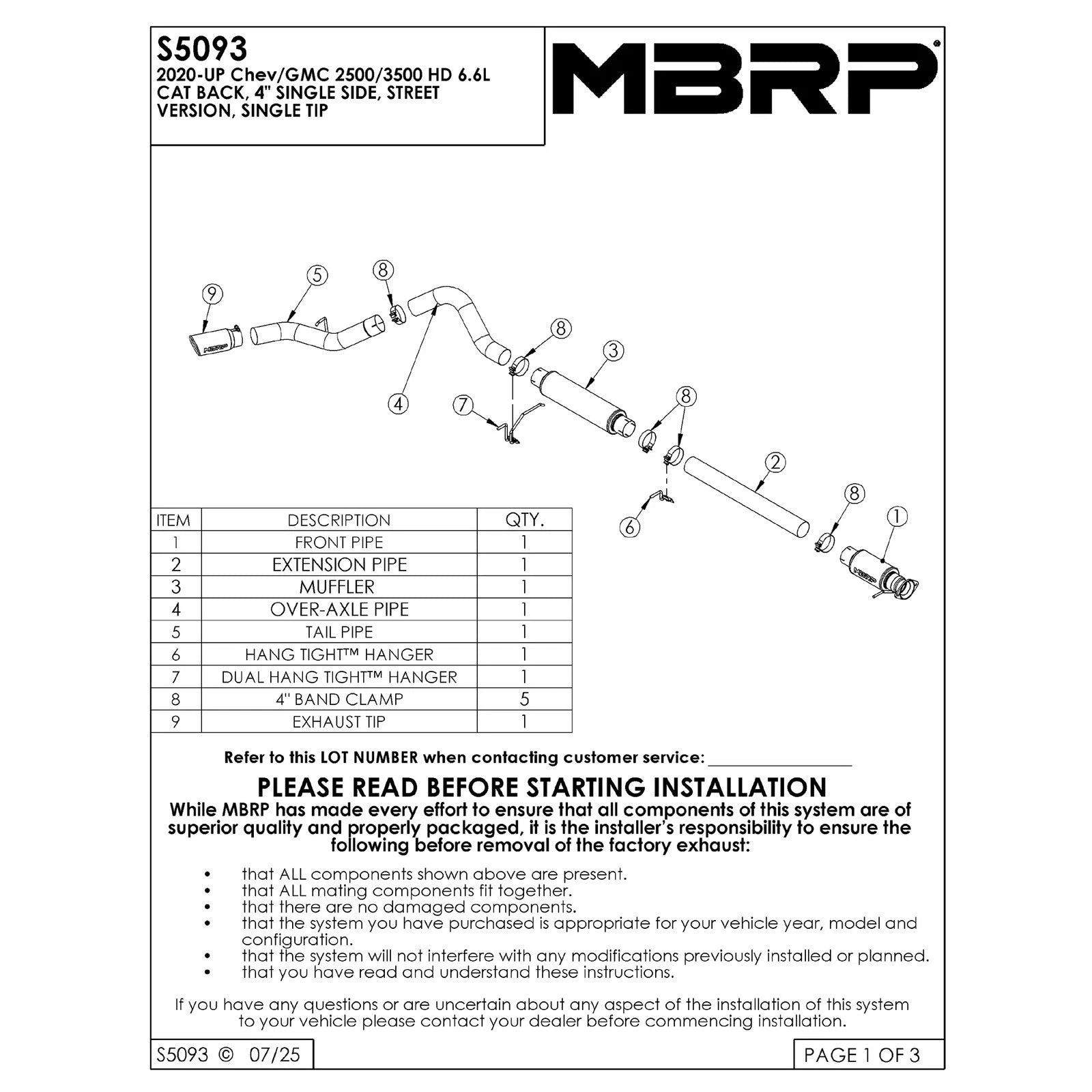 MBRP 2020 Chevrolet/GMC 2500/3500 HD Silverado/Sierra 6.6L V8 T304 Pro Series Performance Exhaust