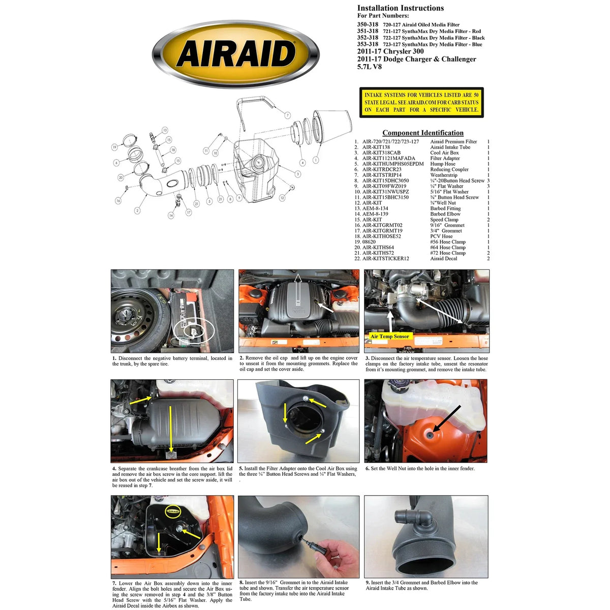 Airaid 11-14 Dodge Charger/Challenger MXP Intake System w/ Tube (Dry / Red Media)