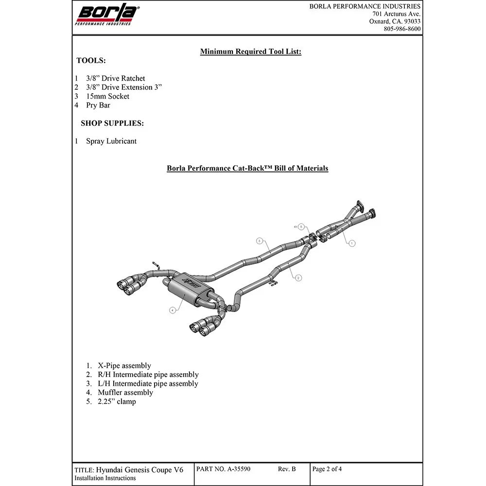 Borla 10-13 Hyundai Genesis 3.8L-V6 SS Catback Exhaust