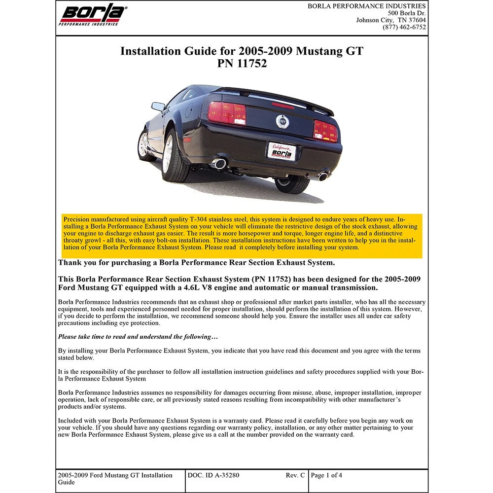 Borla 05-09 Mustang GT 4.6L V8 SS Exhaust (rear section only)
