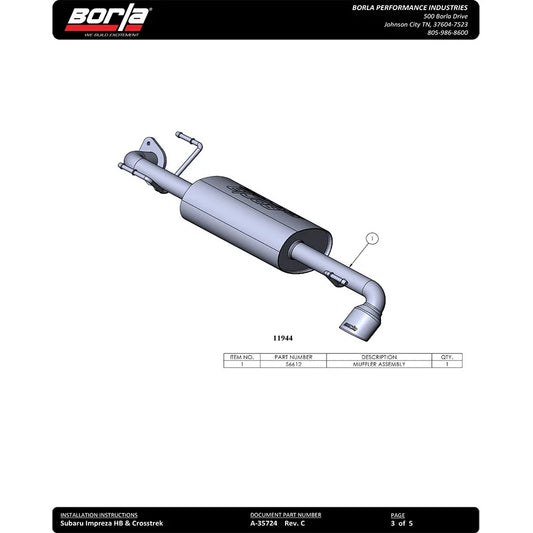 Borla 2017 Subaru Impreza AT/MT 2.0L AWD 5DR Hatch 2in SS S-Type Rear Section Exhaust