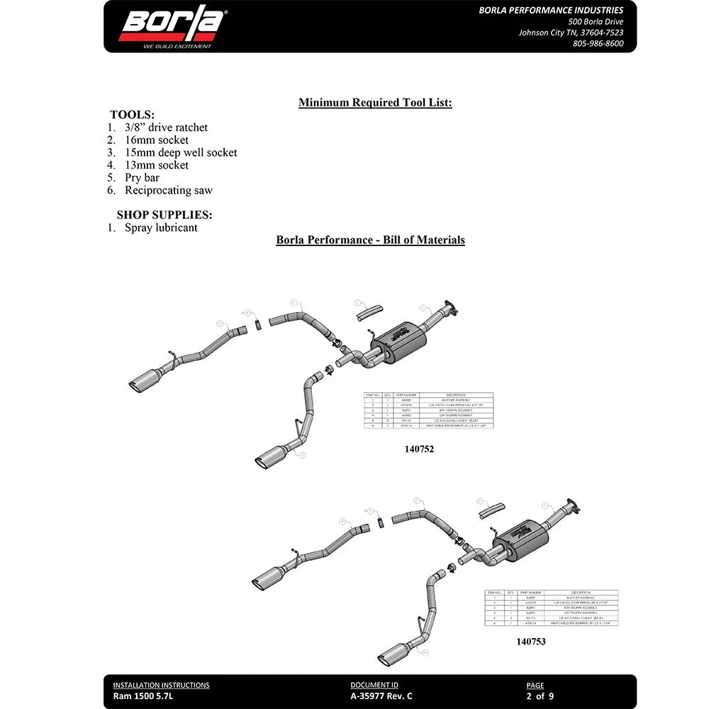 Borla 2019 RAM 1500 5.7L V8 AT 4DR Crew Cab Short Bed Atak SS Catback Exhaust - Black Chrome Tip