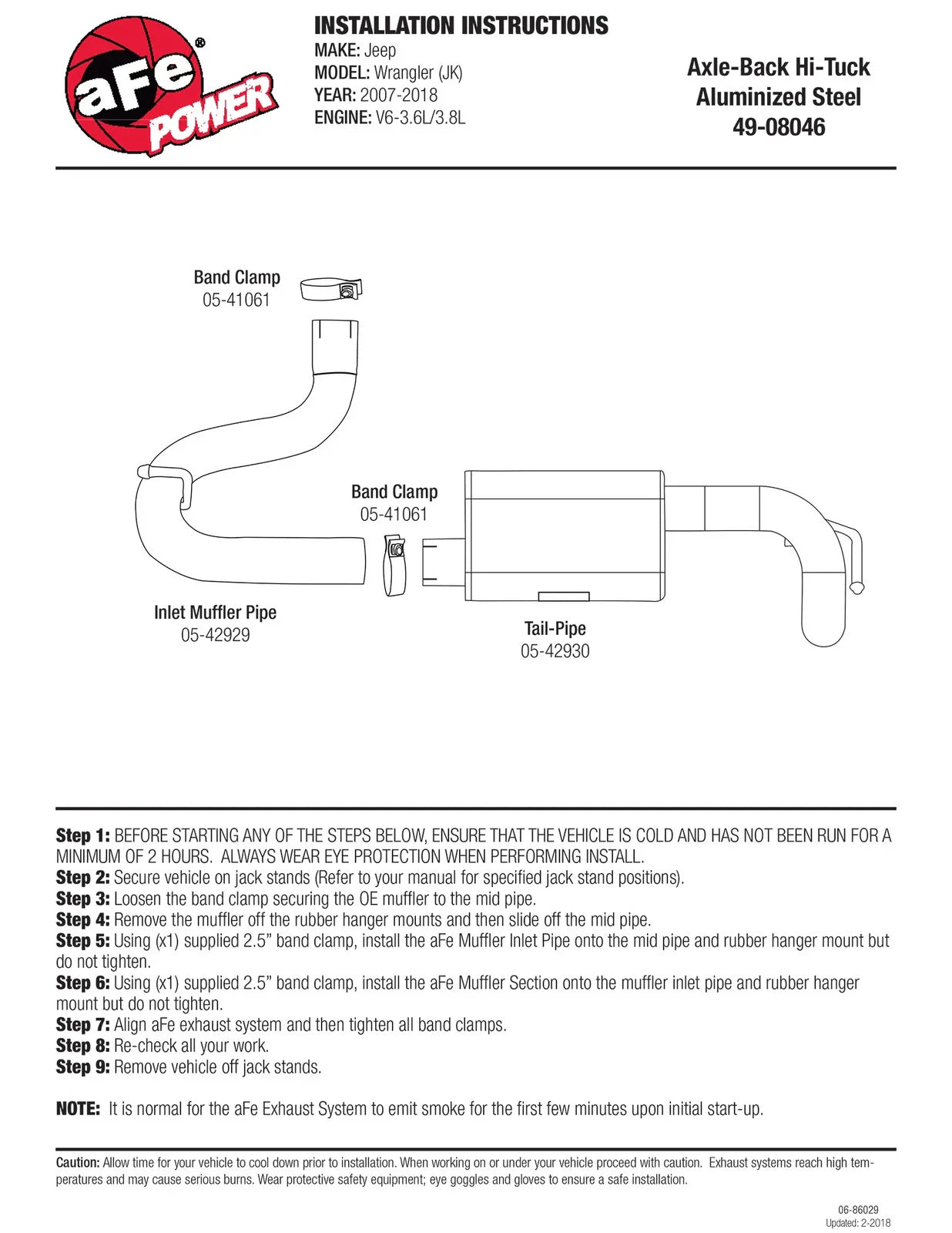 aFe Scorpion Exhaust System Axle Back Aluminized Hi-Tuck 07-17 Jeep Wrangler JK V6 3.6/3.8L