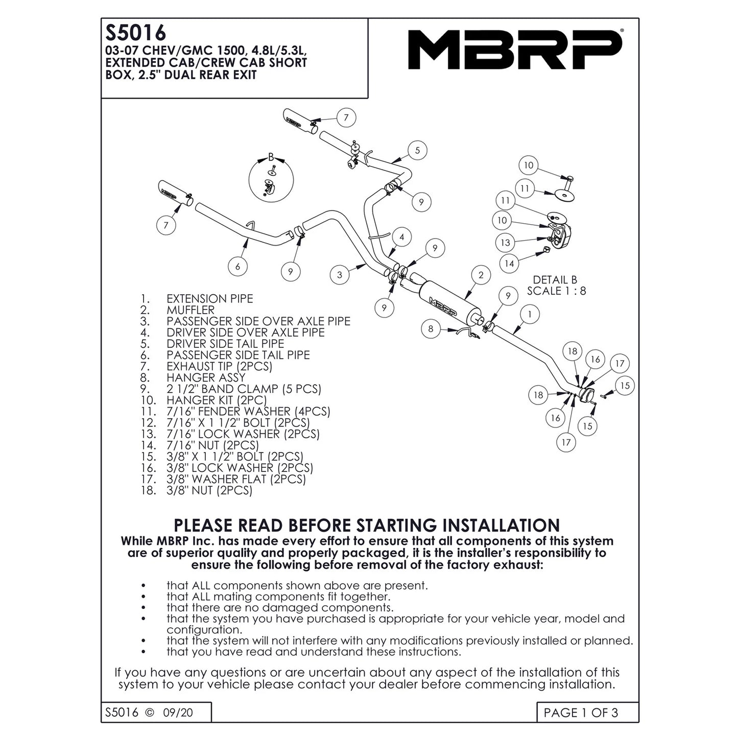 MBRP 2003-2007 Chev/GMC 1500 Classic 4.8/5.3L EC/CC-SB Cat Back Dual Split Rear