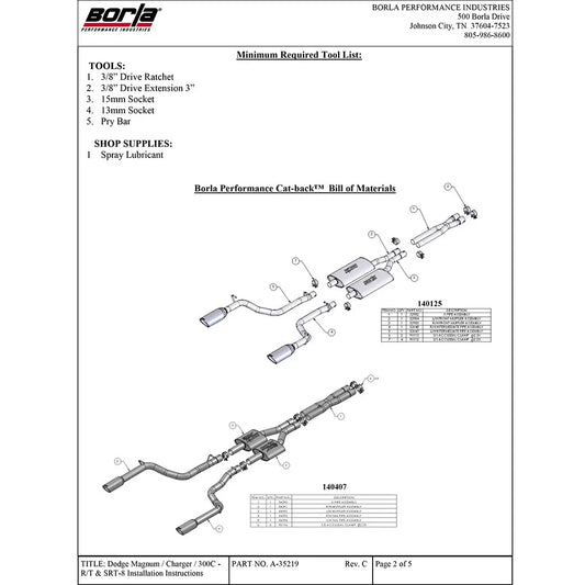 Borla 06-10 Dodge Charger SRT8 / 05-10 Chrysler 300 C SRT8 Aggressive ATAK Catback Exhaust