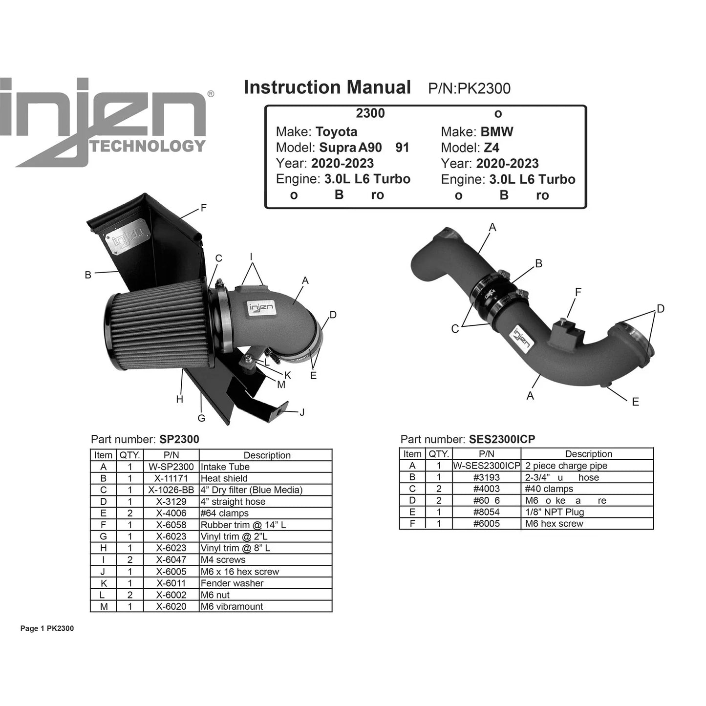 Injen 19-20 BMW Z4 / 2020 Toyota Supra 3.0L Turbo Intake and Charge Pipe Power Package - Wrinkle Blk