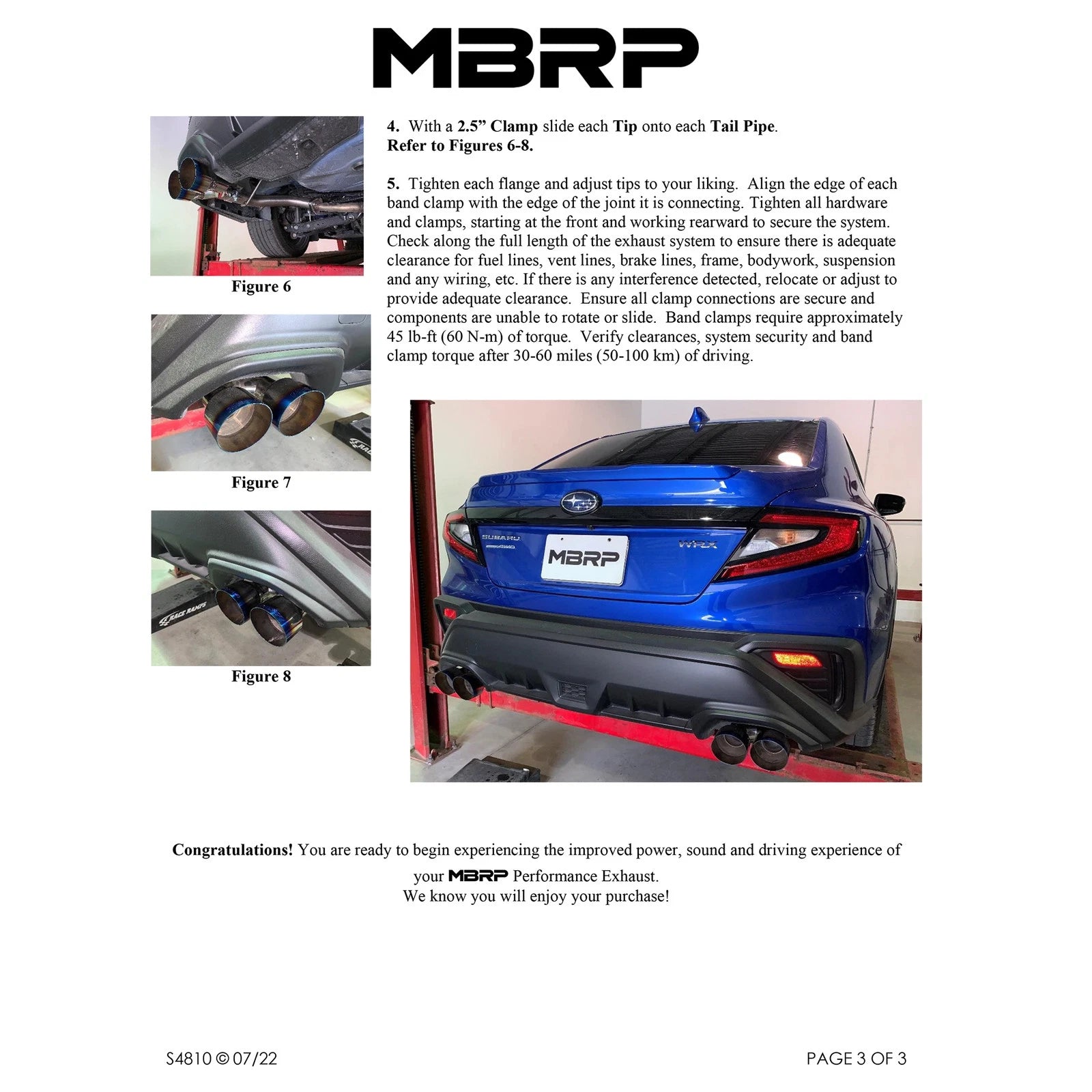 MBRP 2022 Subaru WRX 2.5in Dual Split Rear Exit w/ Quad CF Tips - T304
